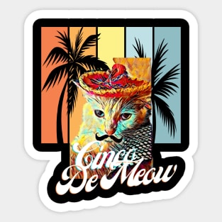 Cinco De Meow (cat in sombrero, mustache, palm trees) Sticker